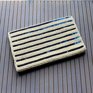 Bead and sequin embellished clutch cream and navy